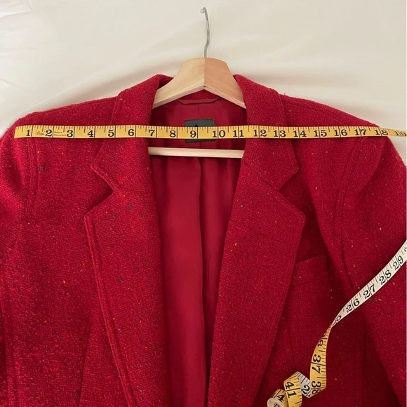 Red nubby wool blazer women’s 8 vintage, lined, long fit, 90’s academic, career - Picture 9 of 11